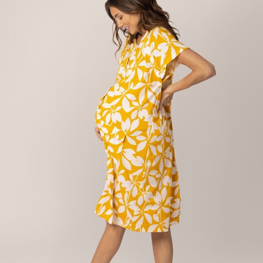 Kindred Bravely Yellow & White Floral Maternity/Nursing Dress